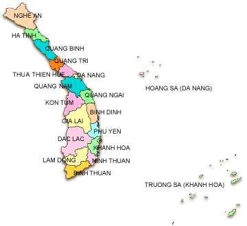 bản đồ miền trung tại chành xe miền trung